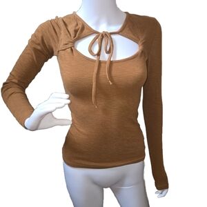 Free People Brown Long Sleeve Cutout Top